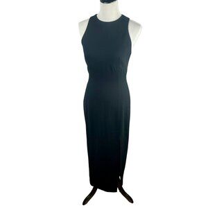 Y2K Ann Taylor Midi Event Dress Women 6 Black Twist Back Front Slit Straight